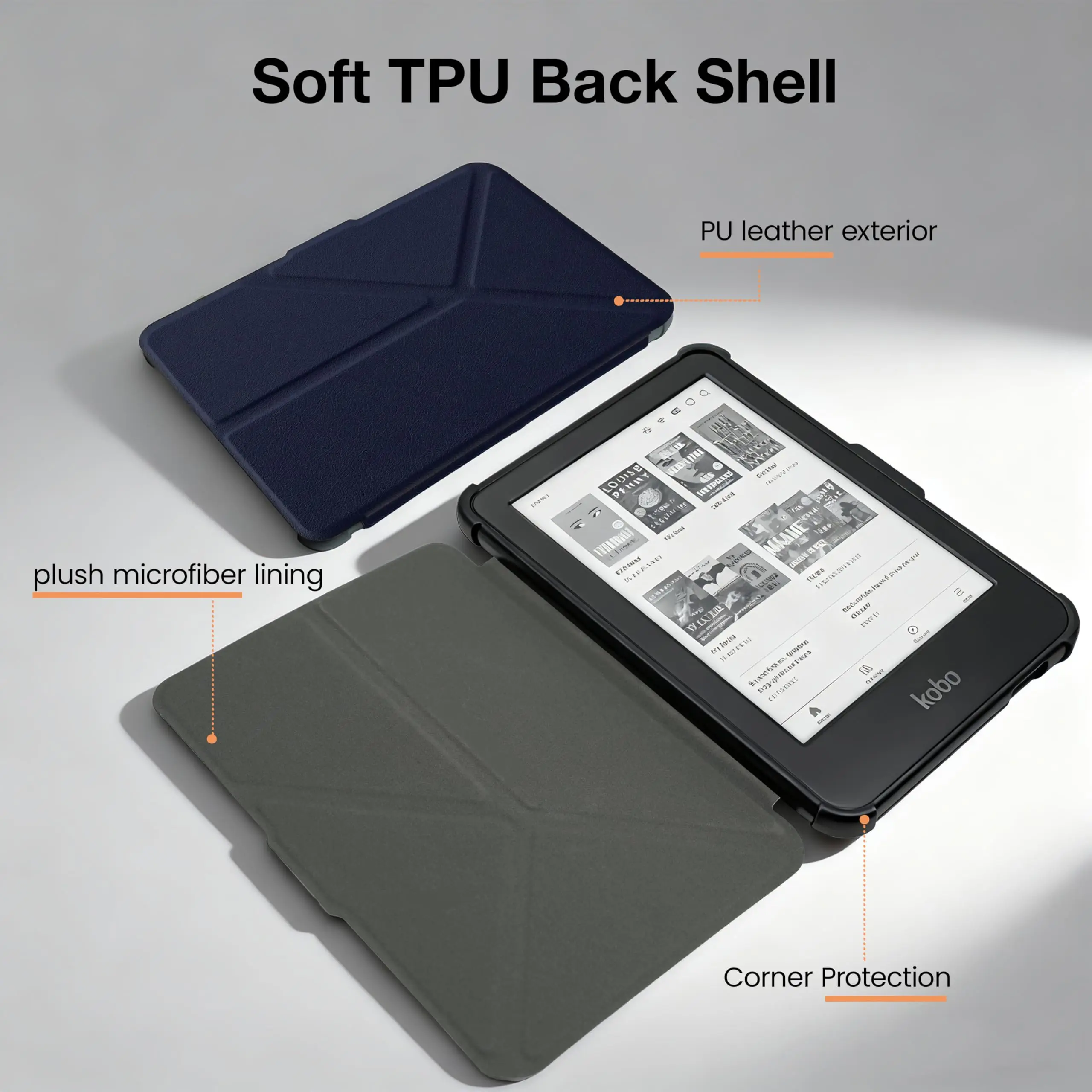 Case for Kobo Clara Colour(2024)/Clara BW/Clara 2E 6" （Model：N367/N365/N506），Cover with Origami Stand & Auto Wake/Sleep, view 4