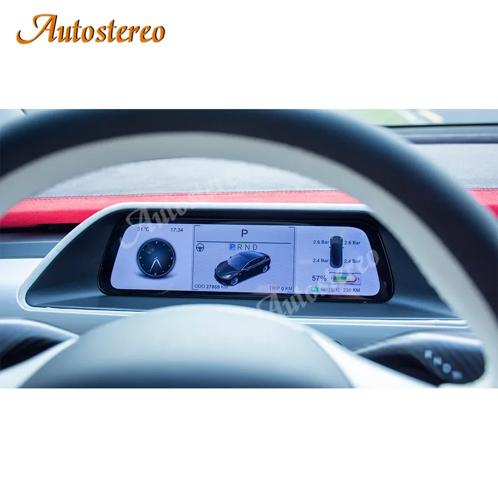 Carbon Fiber/White Color for Tesla Model 3 Model Y Ditigal Cluster Android Car LCD Dashboard Instrument Panel Multifunctional HD