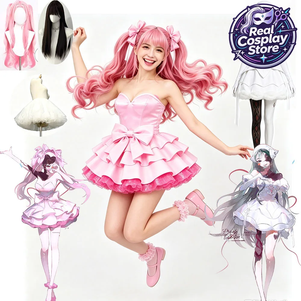 Alien Stage ZOMST Sua Mizi Costume de Cosplay, Perruque, Robe Lolita à épaules dénudées avec grand nœud, Tenue de Scène Zombie, pour Fête d'Halloween pour Femmes