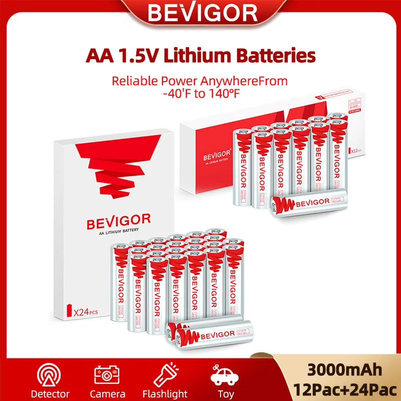 

BEVIGOR Lithium Batteries AA 36Pack, 3000mAh 1.5V Double A Battery Longer Lasting For Security Aralm System High-Tech Devices