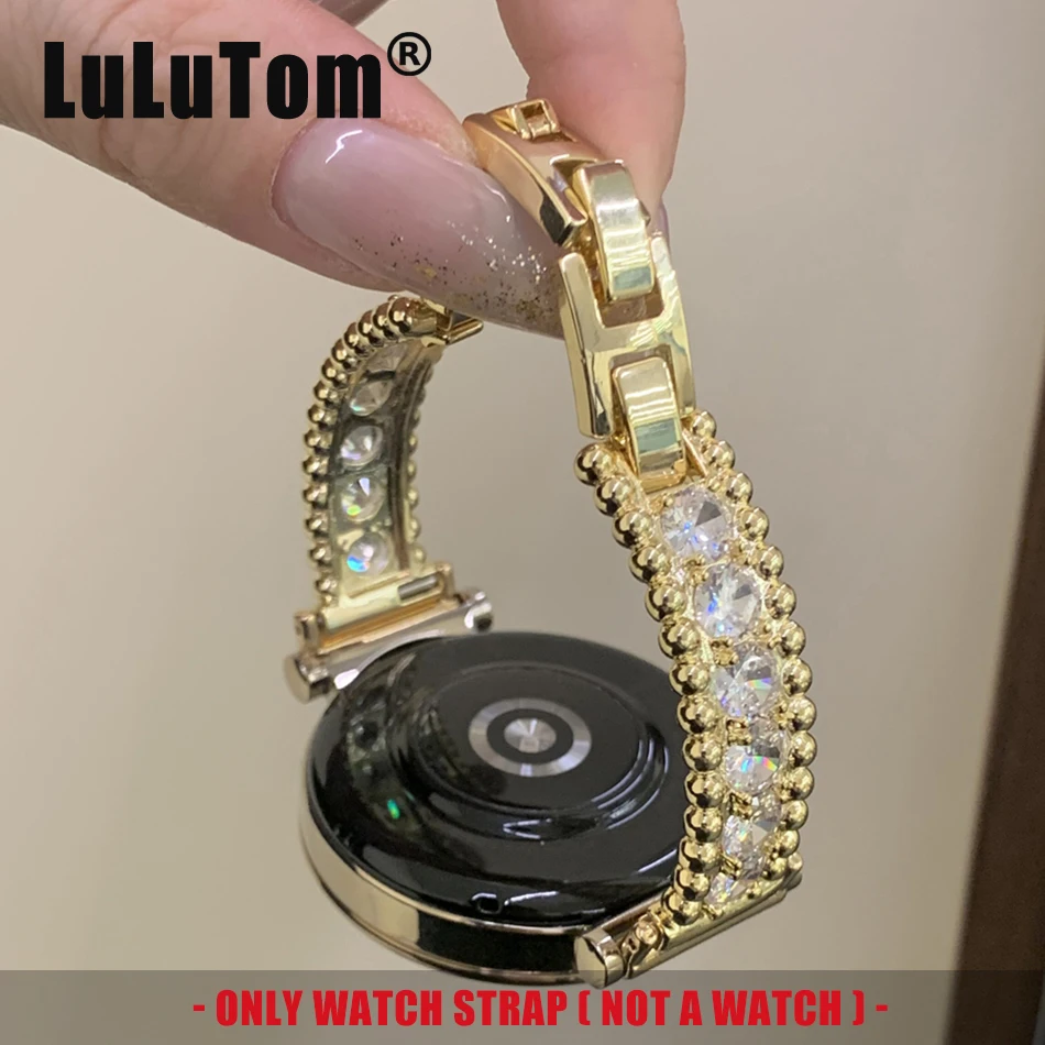 

Ремешок для часов 18/20/22 мм для Samsung Watch 7 5 4 6 Classic 5 Pro, роскошный медный металлический браслет с бриллиантами для Amazfit Bip/GTS GT2