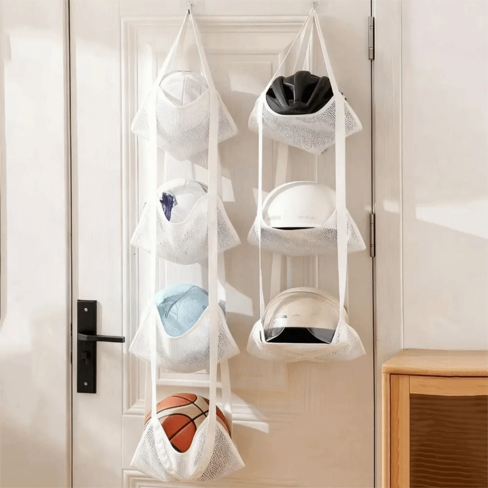 

Wall Mounted Ball Storage Hanging Bag Large Capacity Folding Basketball Storage Bag Space Saving Sports Equipment Storage Rack