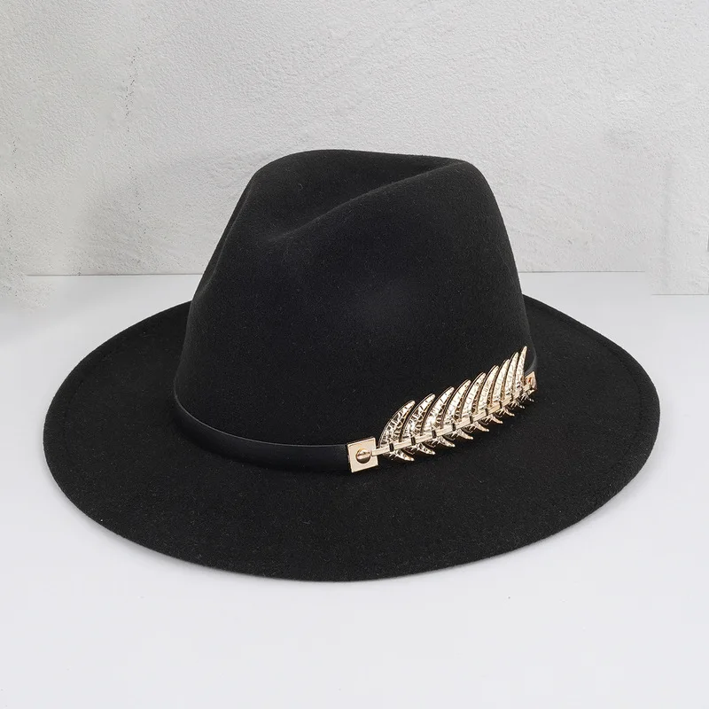 Women's Elegant Casual Cowboy Hat with Fishbone Design, Large , Leaf Pattern, Luxurious Wide Brim for Dating and Sun Protect
