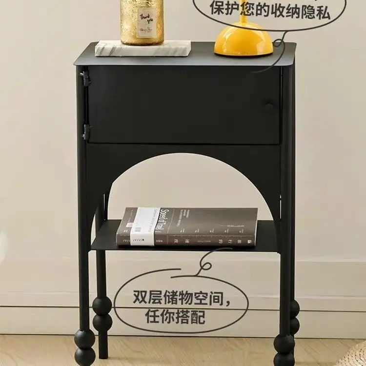 Retro Light‑Luxury Narrow Side Cabinet Black Sofa Side Table Bedroom Bedside Nightstand