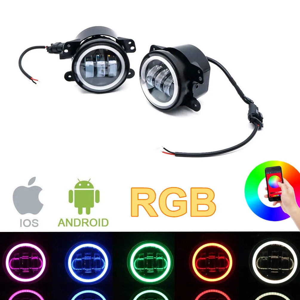 

SXMA J023-5RGB Противотуманные фары с RGB 4-дюймовыми лампами на переднем бампере, точечные фары из алюминиевого сплава для Jeep Wrangler JK07-17