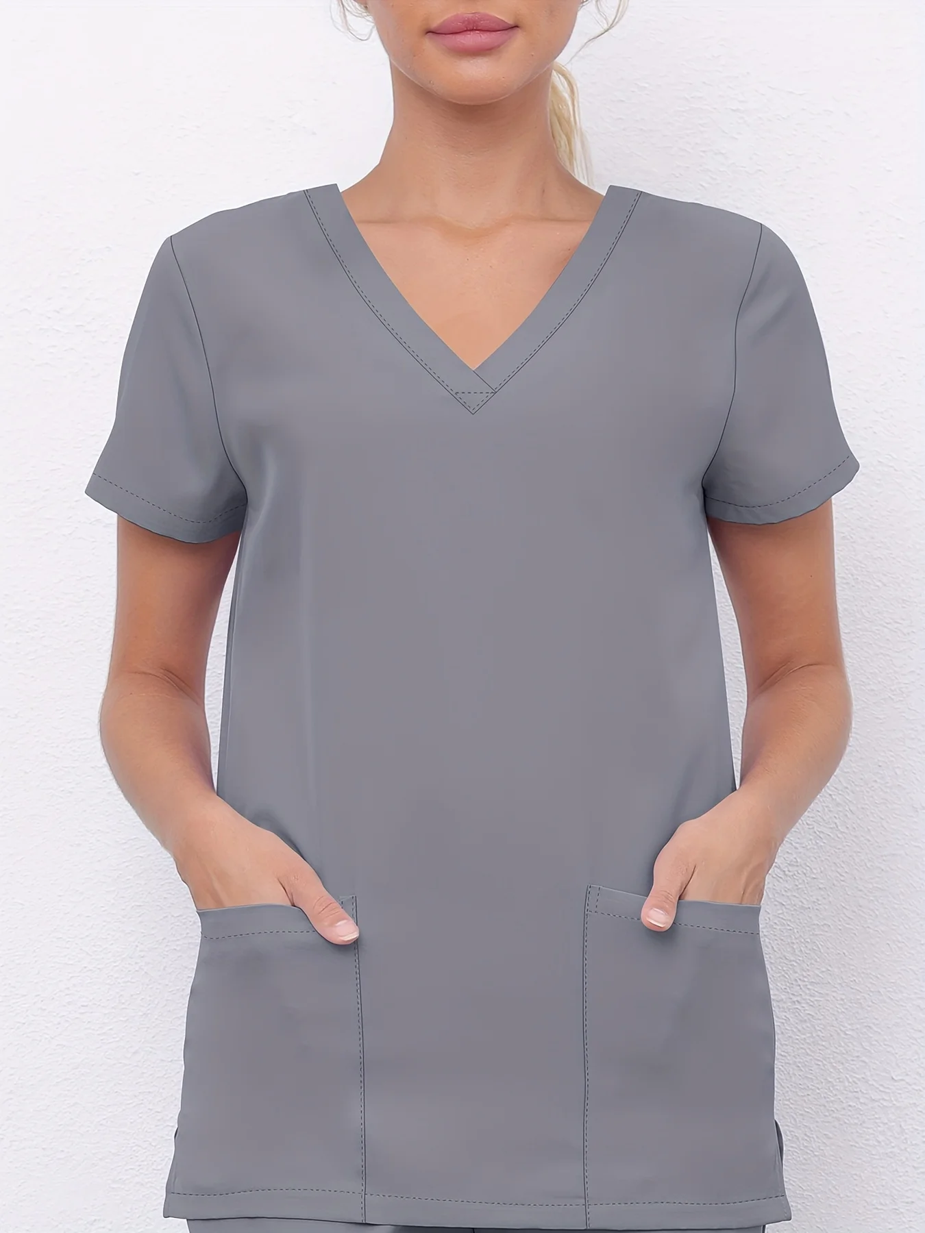 2025 Women's Scrub Top with Elastic Waistband, Breathable Nurse Uniform Workwear Pocketed Shirt Female Clothing Nurse Blouse