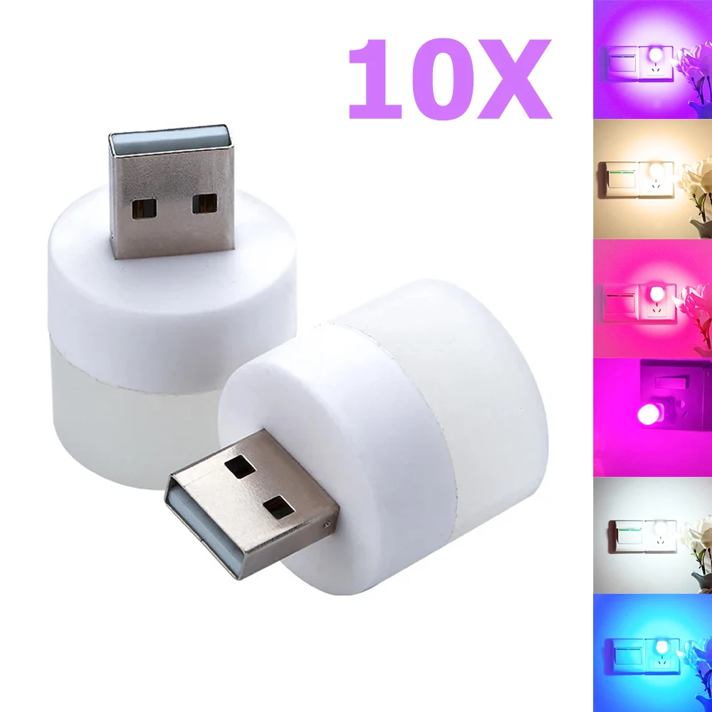 10pcs Portable LED USB Lamp 5V 1W Bulb Colorful Room Light Book Reading Night Desk Table Bedside Lighting For Bedroom Lights