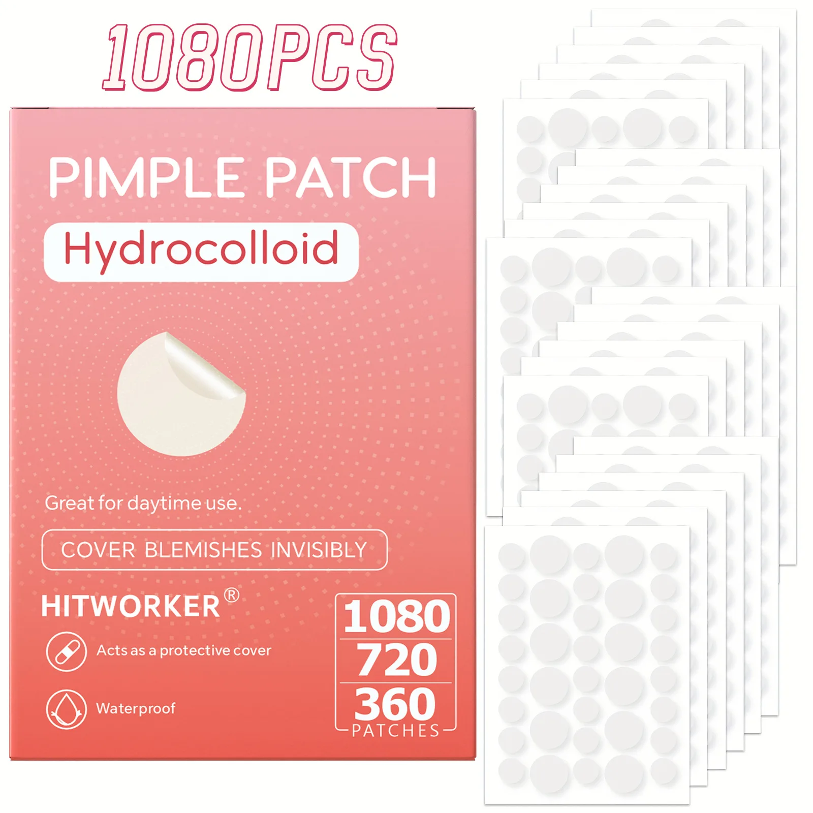 رقعة حب الشباب هيدروجيل، رقعة/صندوق 360/720/1080، رقعة يمكنها إزالة توقف الوجه بشكل فعال، مناسبة للرجال والنساء