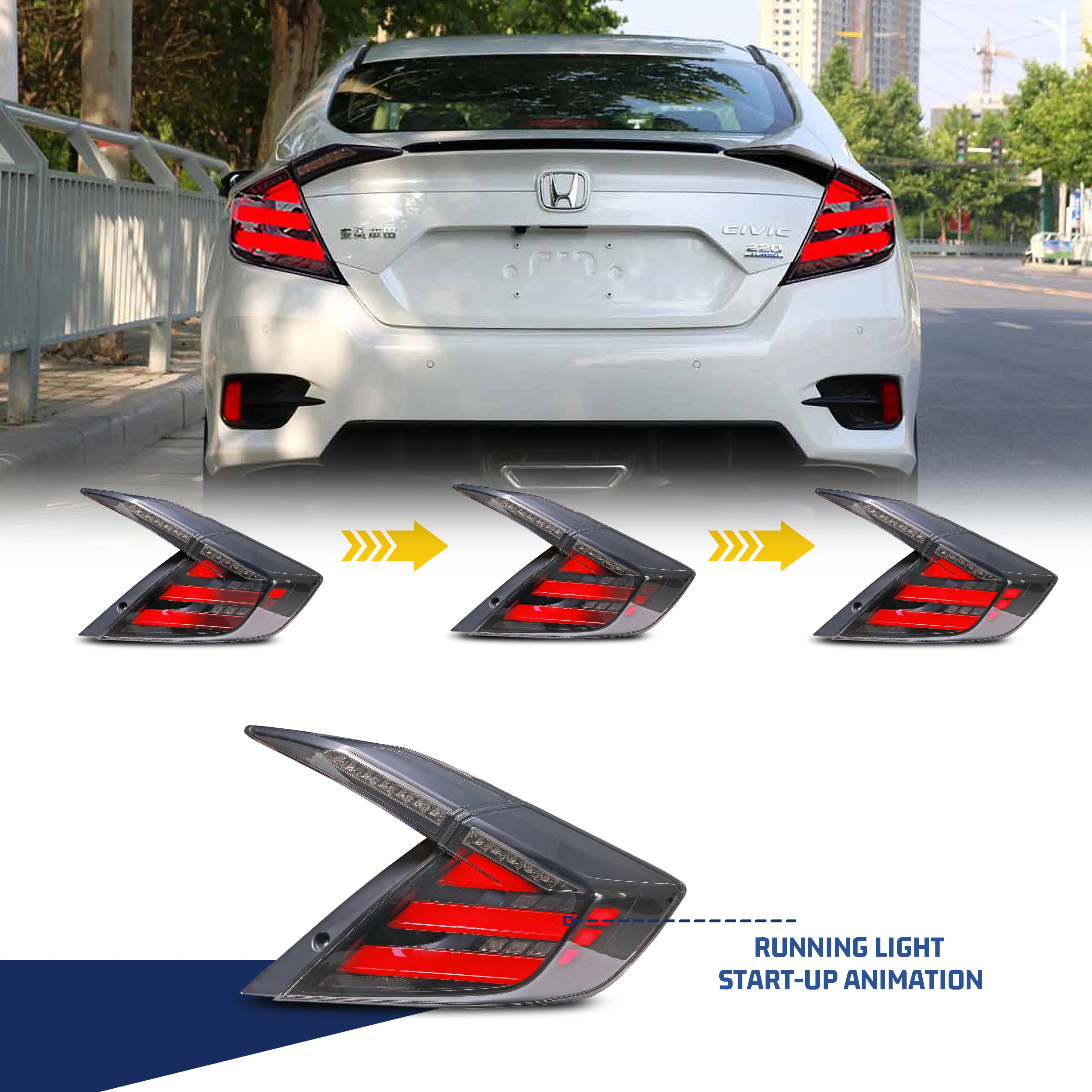 LED Tail Lights for Honda Civic 10Th Gen Sedan 2016-2021 Start Up Animation Sequential Indicator Rear Lamp Assembly