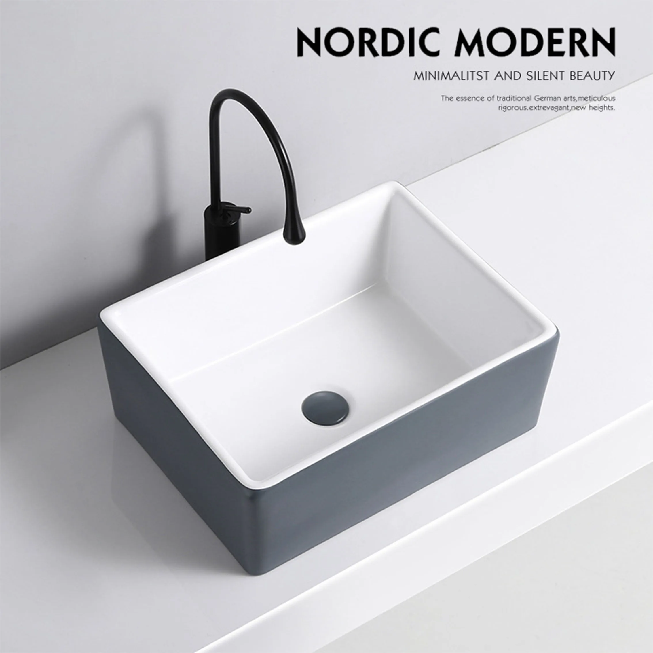 Countertop Basin Square Ceramic Wash Basin Deepened Laundry Basin Balcony Splash-proof Wash Basin Countertop Sink with Faucet