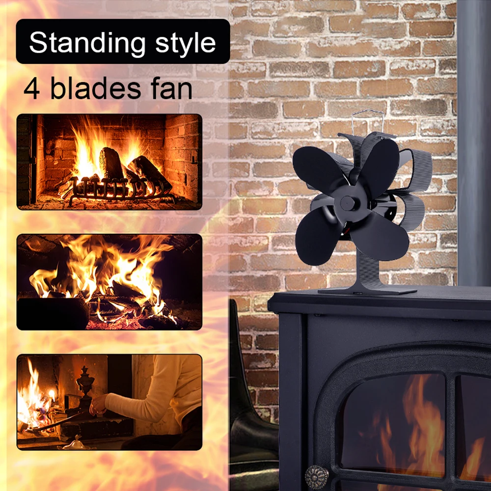 4 Blades Heat Powered Stove Fan Butterfly Style Fireplace Fan Log Wood Burner Quiet Fan Home Heater Efficient Heat Distribution