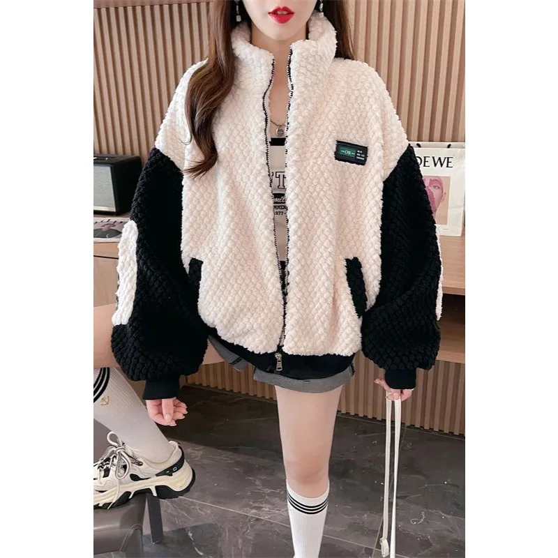 

Jacket 2025 Lambswool Cardigan Sweatshirt Plus Velvet Thickening Autumn and Winter New Korean Style Jacket for Women
