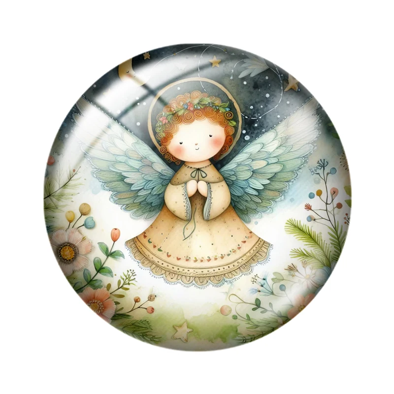 Whimsical Angel 10pcs 12mm/16mm/18mm/30mm Round Photo Glass Cabochon 25mm Demo Flat Back Making findings