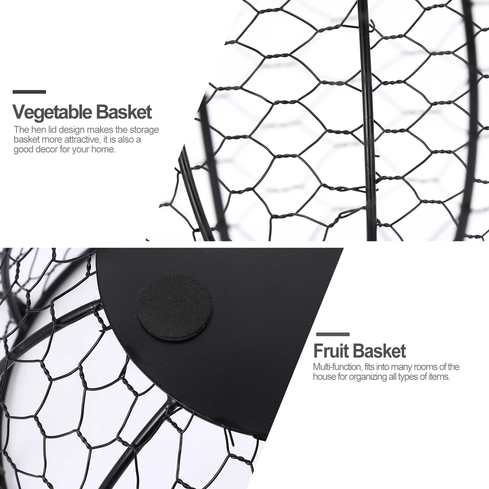 

1Pcs Iron Storage Basket Ceramic Lid Chicken Lid Kitchen Organizer Egg Fruit Vegetable Basket Multi-Purpose Home Use Storage