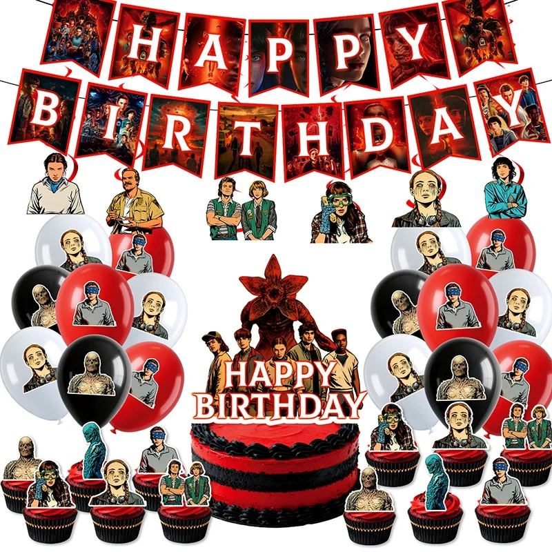 G-Stranger Season 5 Birthday Party Decoraitons Ballons Paper Plates Cups Cake Topper Flag  Baby Shower Party Favors Supplies