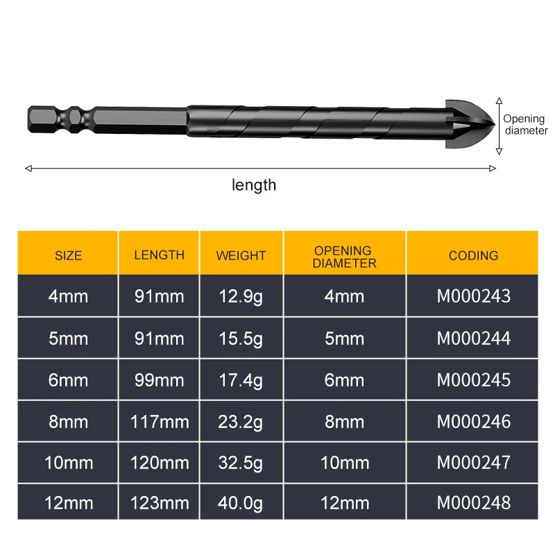 6pcs Set Hard Carbide Cross Hex Tile Glass Ceramic Drill Bits Set Universal Drilling Tools Hole Opener for Wall Marble Diamond