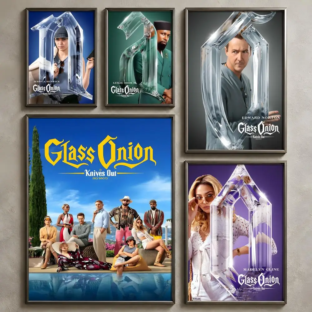 Movie G-Glass Onion A Knives Out Mystery-y Poster Vintage Self Adhesive PP Wall Art Home Bar Bedroom Decor Gift