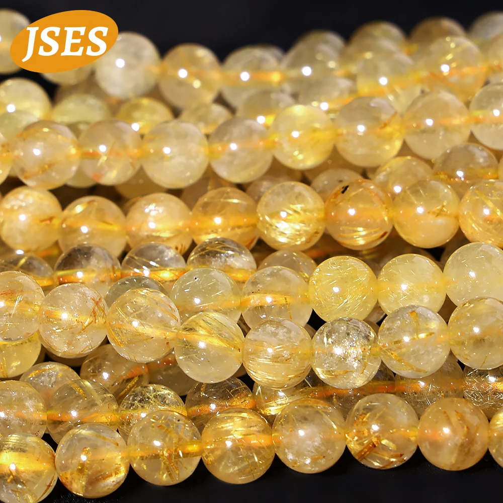 

AAA Natural 22 inches Golden Rutilated Quartz Crystal Loose Stone Beads for Jewelry Making DIY Bracelet Necklace Accessories