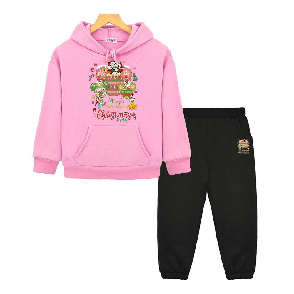 

Christmas print hoodie Fleece Sweatshirt boy girl Hooded Spors Sets Autumn mickey mouse Cute pullover+Pant kids boutique clothes