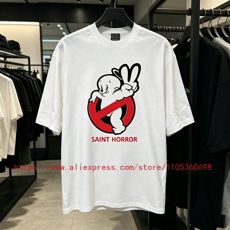 New Arrival SAINT Men's T-Shirt Funny Peace Gesture Ghost Graphic White Street Casual Tee Top Fast Delivery