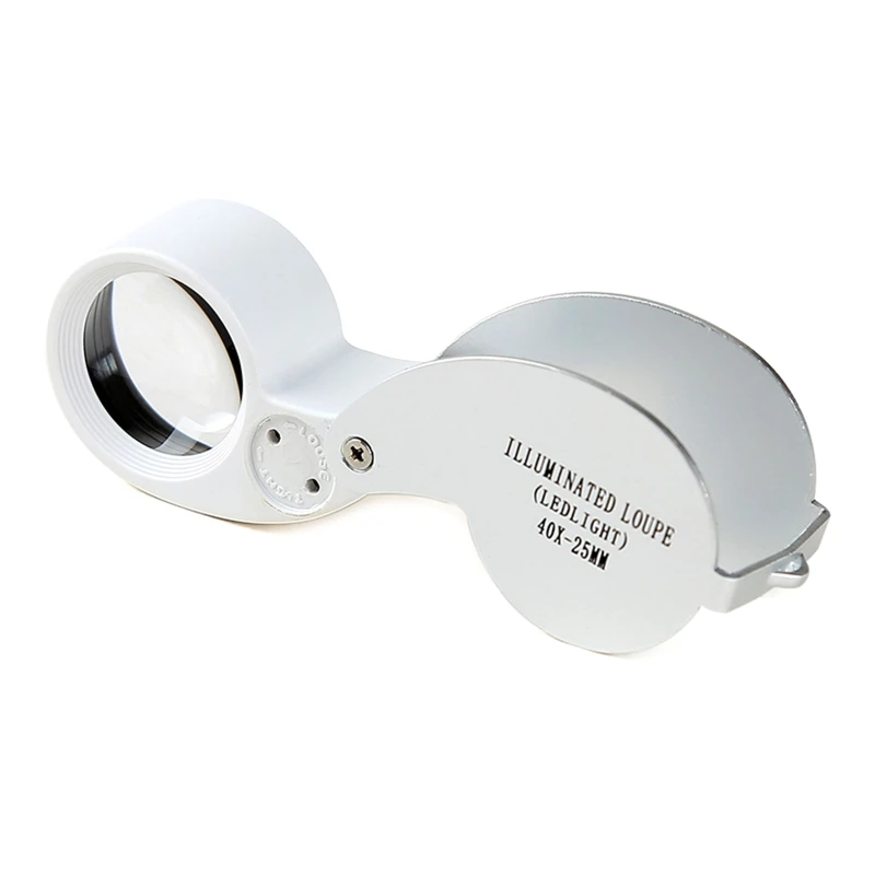 F92C 40X Métal Boucle bijoux illuminée Magrand poche pliant loupe loupe Loupe Loupe pour LED Keychain H