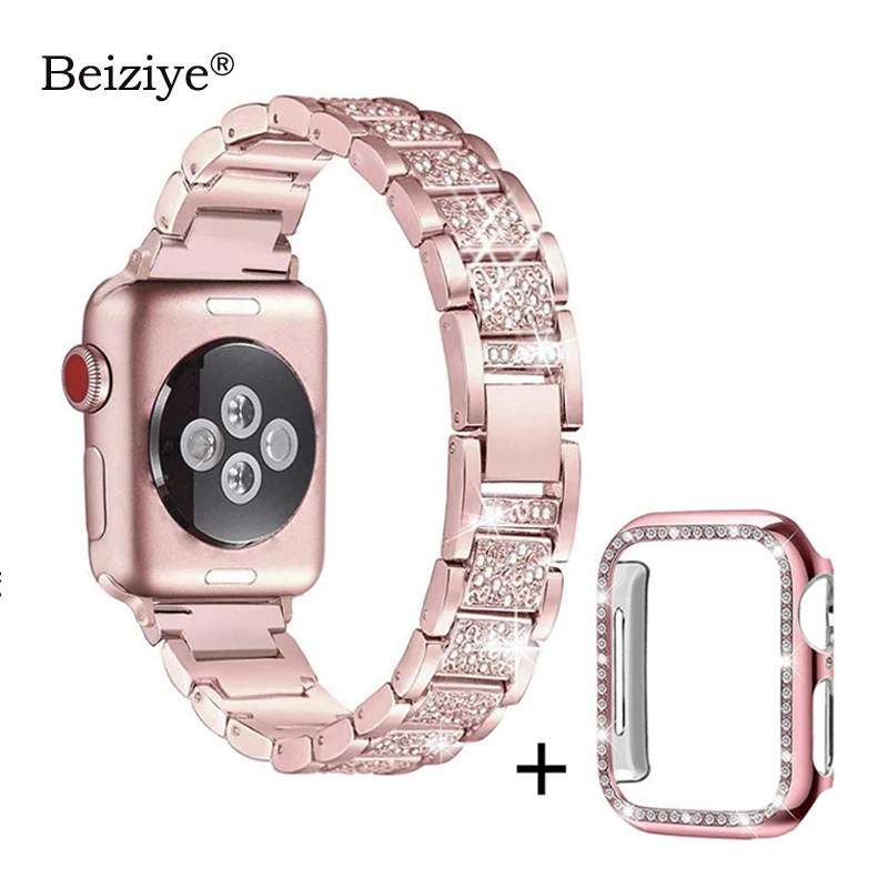 Diamond Strap+Case For Apple Watch Series 9 8 7 6 5 SE 41mm 45mm Metal Rhinestone Wristband Women for iWatch 38mm 42mm 40mm 44mm