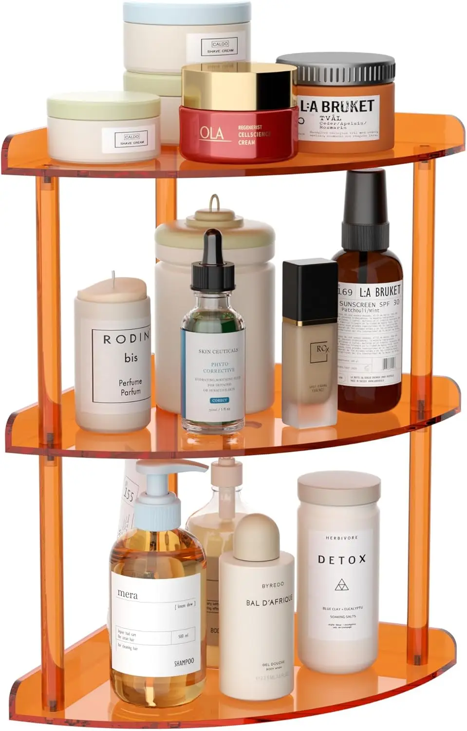 

3-Tier Acrylic Corner Shelf Organizer, 9.5x9.5x15.7 Inch, Orange for Bathroom, Kitchen, Bedroom, Office