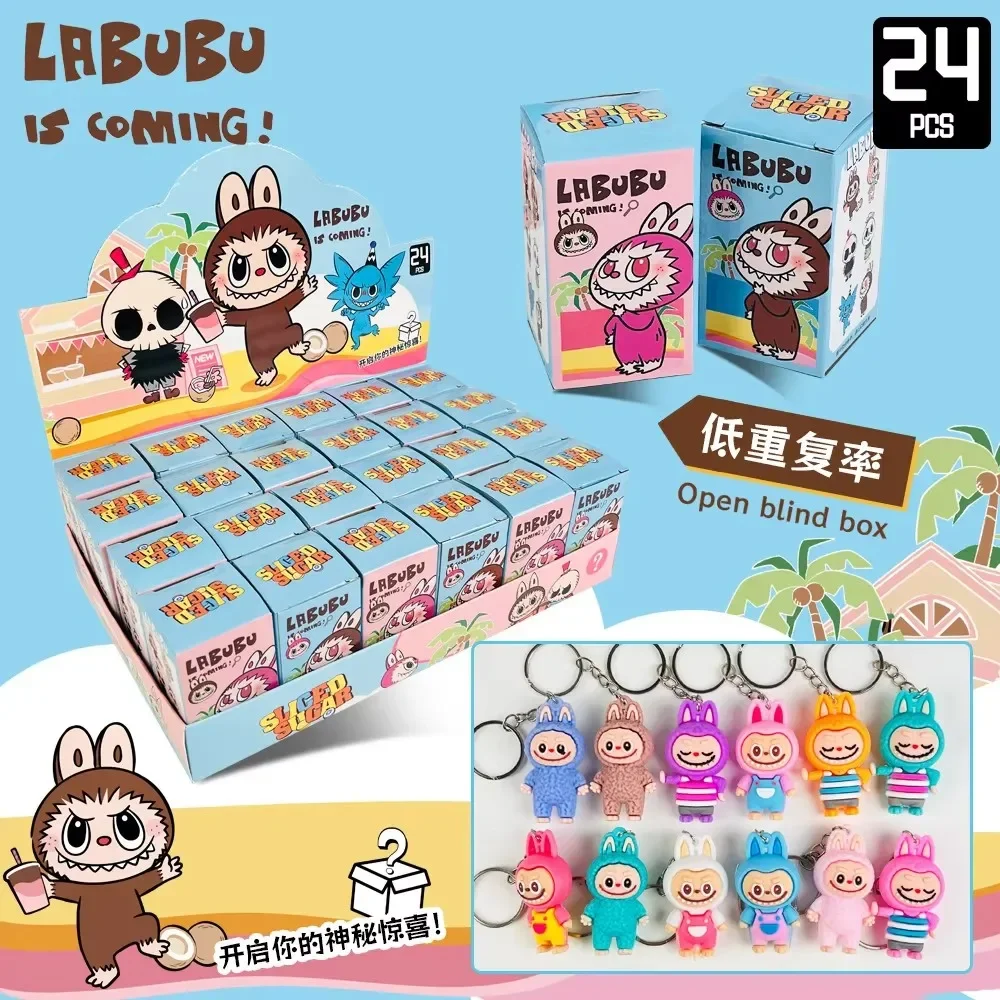 Labubu-Labubuブラインドボックス人形キーホルダー,小さなPVCペンダント,かわいい漫画のファッション,ミステリーボックス,パッケージアクセサリー