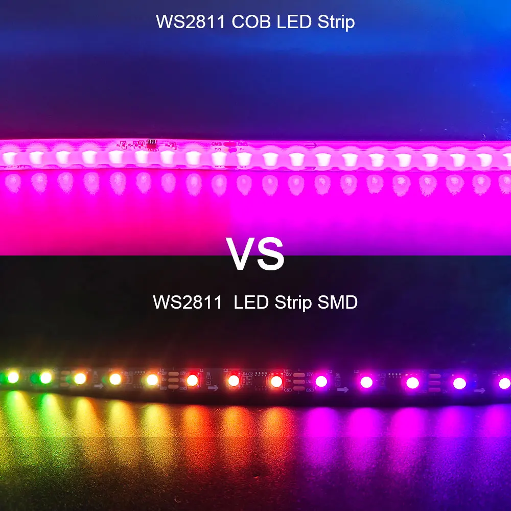 WS2811 COB LED Strip 12V 24V RGBIC Addressable 360LEDs/m High Density Dream Color FOB Smart Pixel Flexible Led Tape Lights RA90