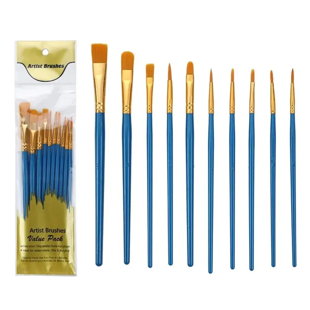 10Pcs/set Nylon Hair Artist Paint Brush Set Watercolor Acrylic Paintbrush Oil Painting Brushes Professional Colorful