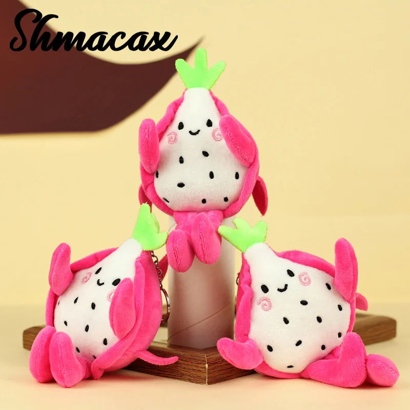 Comfortable Simulated Dragon Fruit Plush Toy Fruit Pendant Keychain Soft Pillow Plush Toy Kawaii Cartoon Fruits Girls Doll Toys