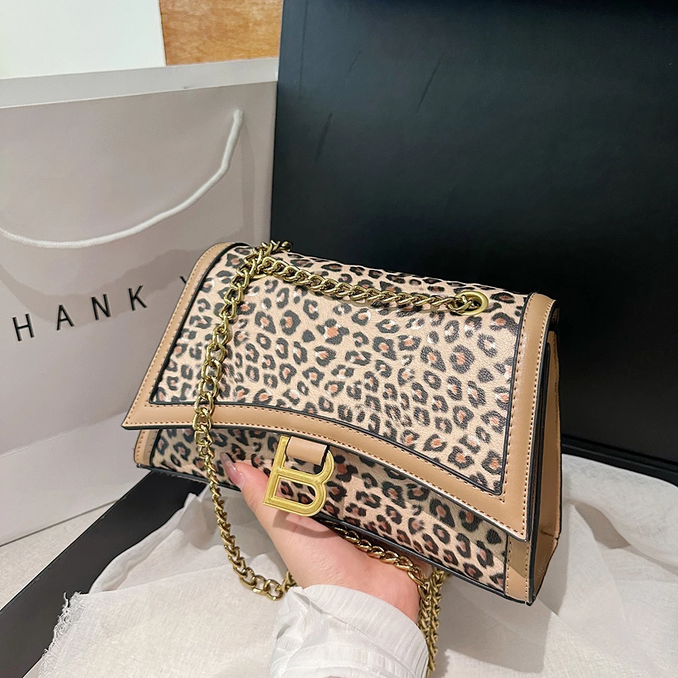 2024 New Fashion Leopard Print Luxury Designer Crossbody Bags for Women PU Leather Chain Shoulder Bag Laies Purse Handbag Winter