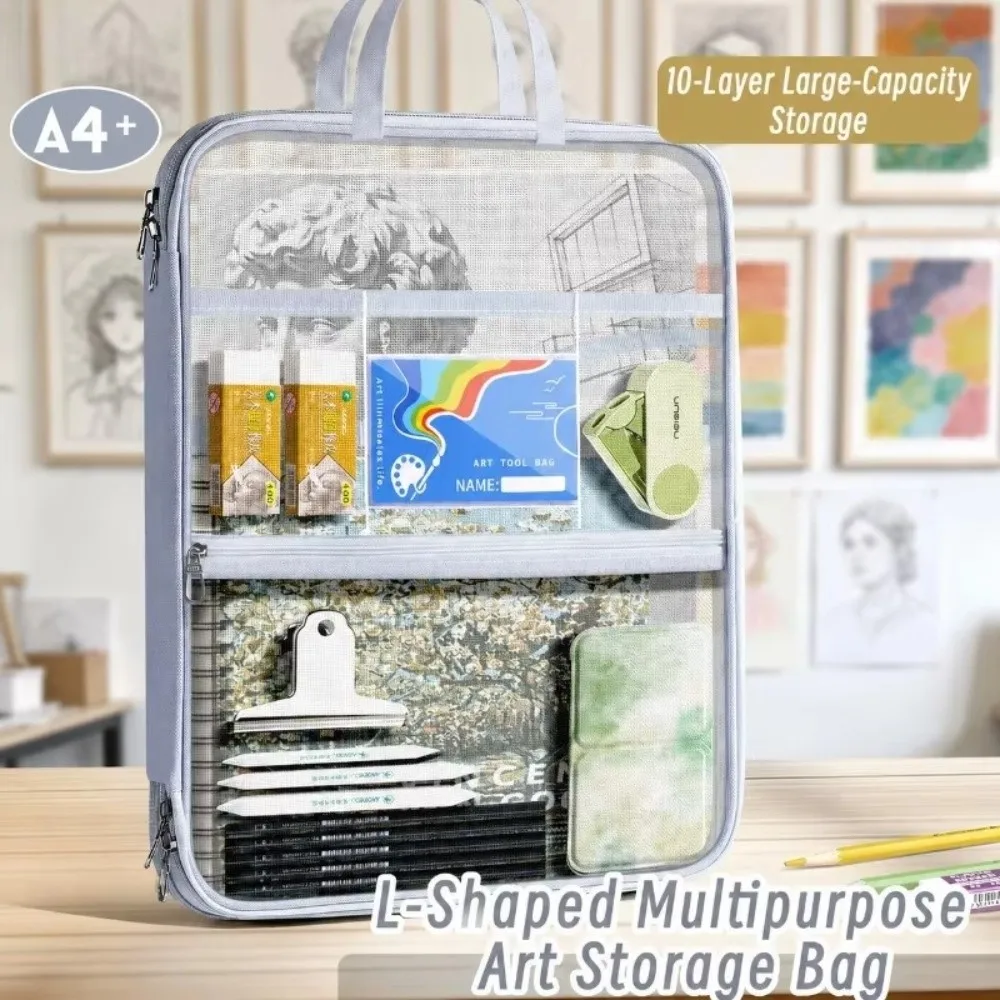 Portable A4 Document Bag Transparent Waterproof Handheld Folder Zipper Large Capacity Paper File Pouch Paper Storage Bag