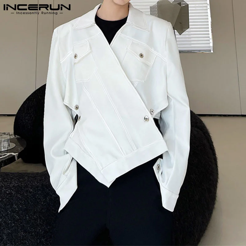 INCERUN Men Irregular Jackets Solid Color Lapel Long Sleeve Casual Male Coats Streetwear Autumn 2024 Fashion Jackets Outerwear