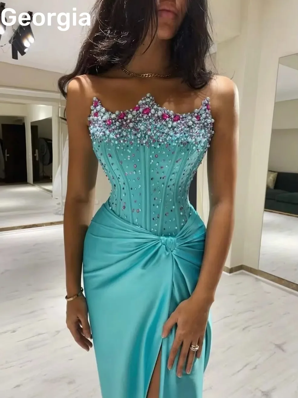 Bainha dividida فسات intellimaveraSweetheart até o chão vestidos de baile beadings zíper até sem mangas plissado vestidos de ocasião formal