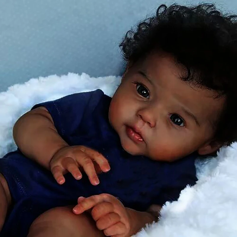 20inch Lifelike Black Skin Reborn Doll Raven with Planting Hair Soft Cotton Body Baby Doll