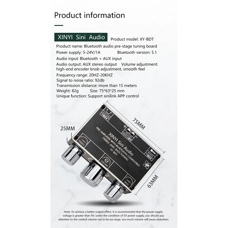 XY-BDT Bluetooth 5.0 Decoder Board Dual Channel Stereo High And Low Tone Pre-Module 360 Degree Stepless Tuning Board