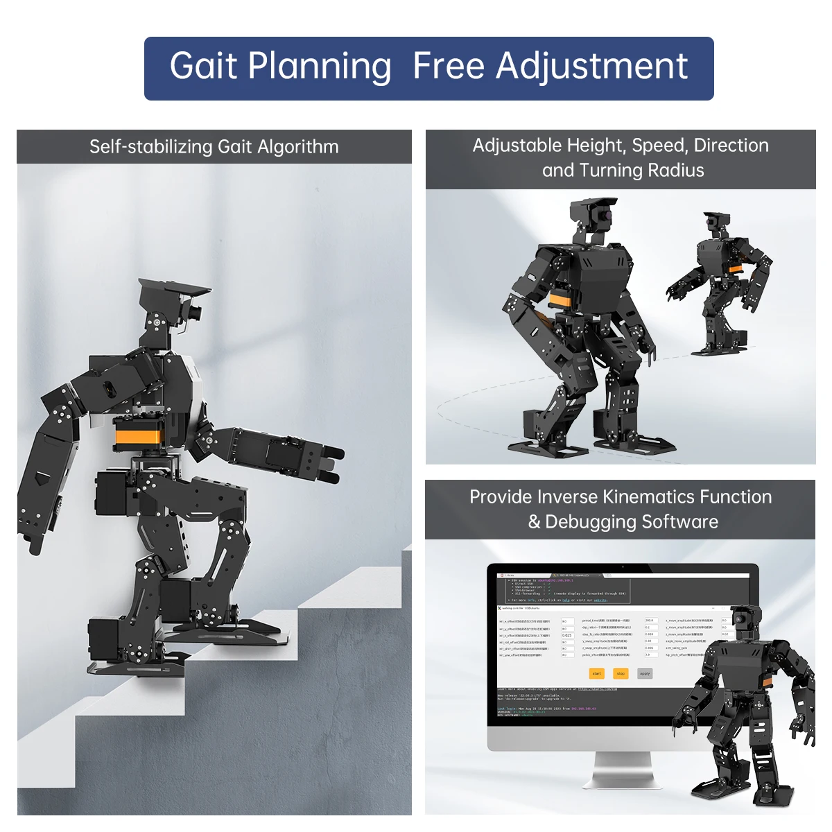 AiNex ROS Education AI Vision Robot humanoide alimentado por Raspberry Pi 4B Kit de enseñanza de aprendizaje de algoritmo cinemático inverso bípido