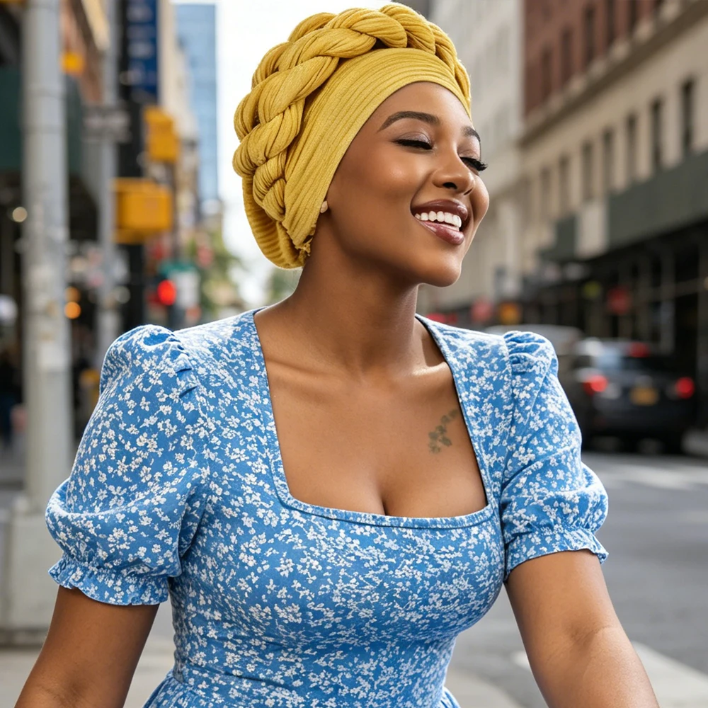 

Big Braids Turban Muslim Women Hijab Bonnet Headscarf Chemo Cap African Auto Gele Headties Islamic Hair Loss Headpiece Head Wrap
