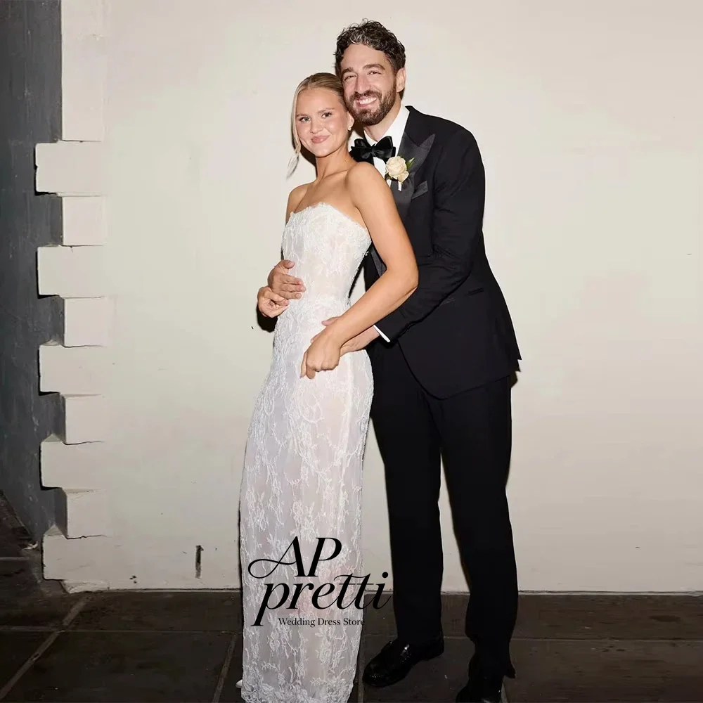 AP pretti Stunning Mermaid Strapless Sleeveless Wedding Dress Lace Appliques Engagement Dress 2026 Vestido De Noiva Customized