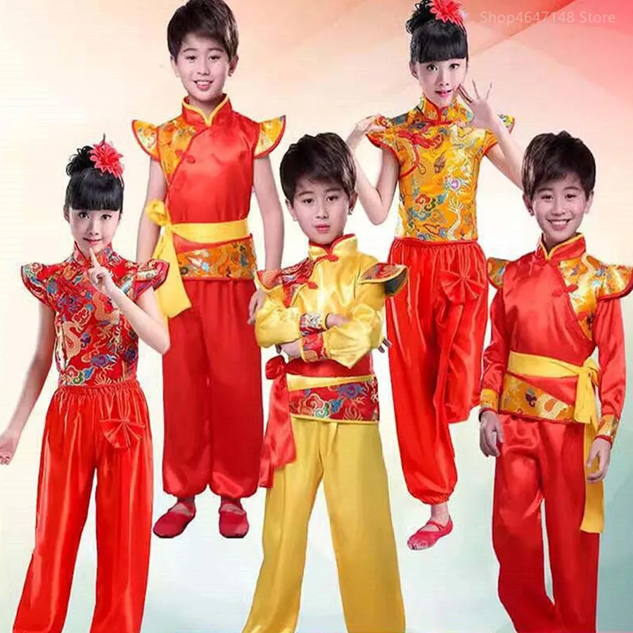 

chinese traditional dance costume children dragon kids folk dance costumes modern hanfu for girls lion national for boys