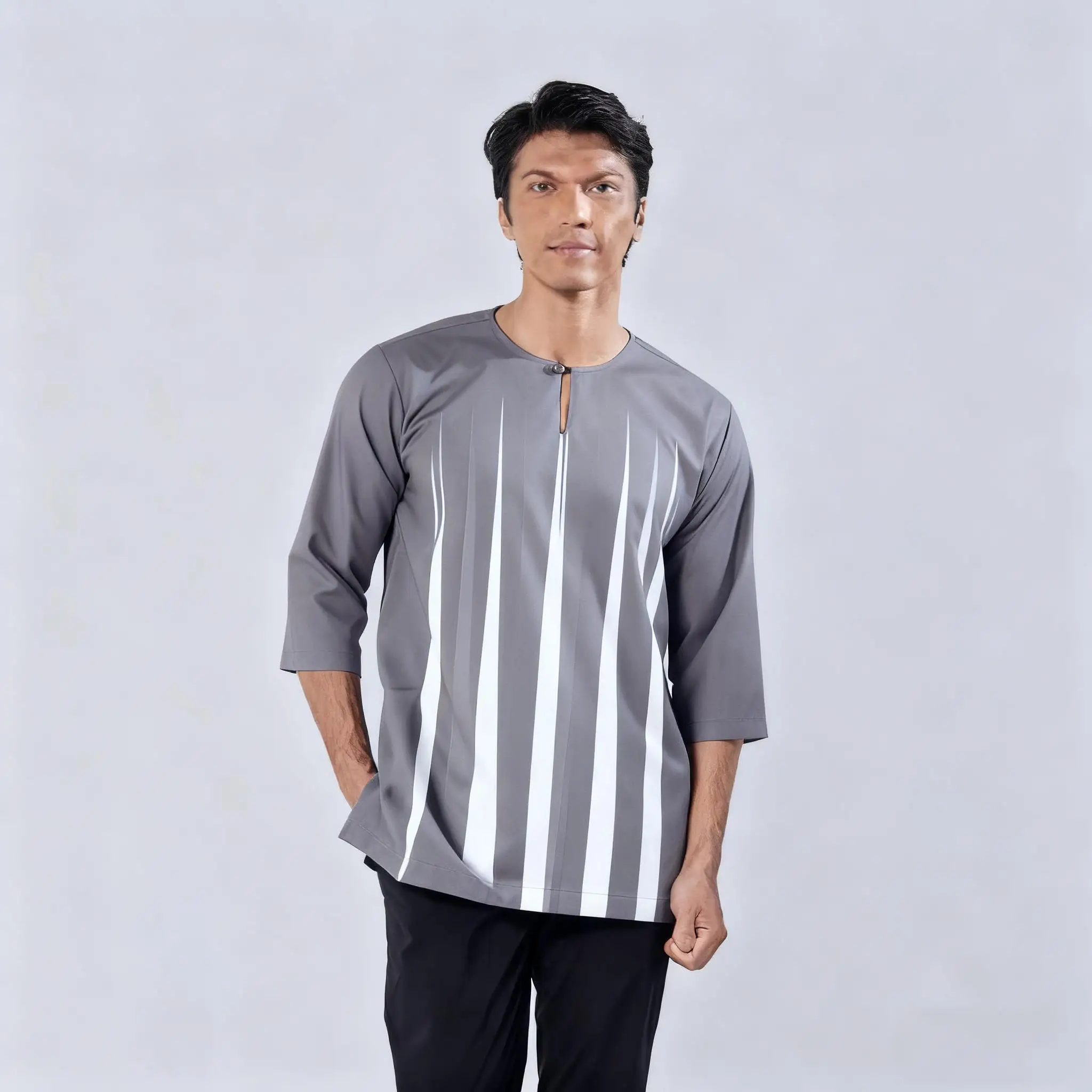 الرجال قميص مسلم فضفاض الربيع الوقوف قمصان عادية قفطان قصيرة الأكمام Thobe مسلم تي شيرت الملابس الملابس الإسلامية للرجل #6