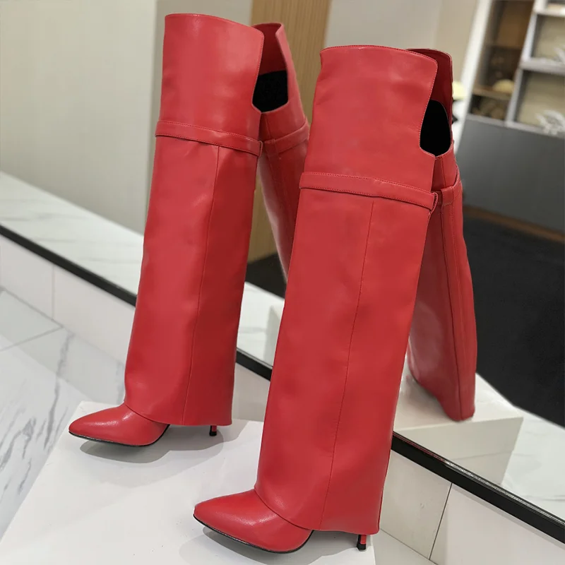 

Top quality cowhide / washed denim women's over keen length boots decorative buckle woman elegant high heels 25090409