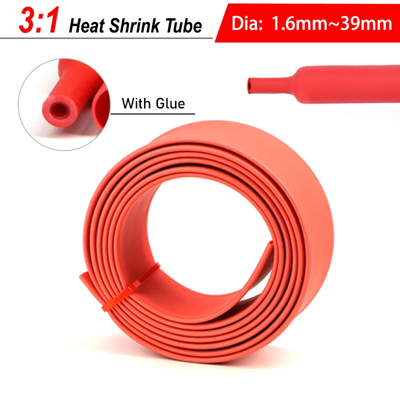 

3:1 Red PE Heat Shrink Tube With Glue Diameter 1.6mm - 39mm Double Wall Waterproof Heat Shrinkable Sheath Sleeve for Cables