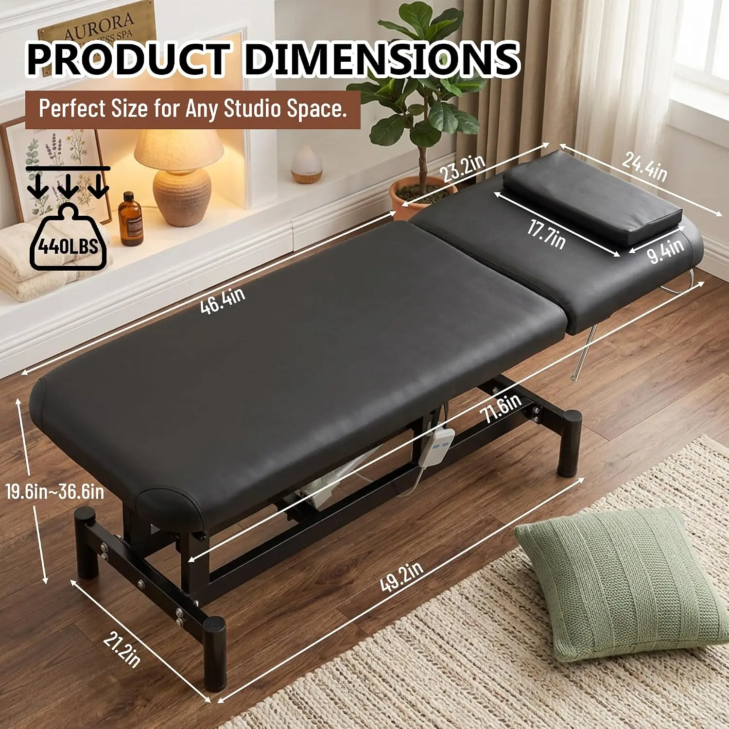 Electric Height Adjustable Massage Table, Professional Backrest Adjustable Facial Bed with Removable Headrest,, Customized