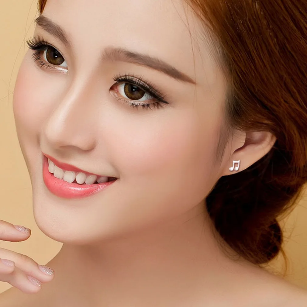 New Simple Fashion Jewelry 925 Sterling Silver Women Musical Notes Asymmetry Sweet Exquisite Stud Earrings  E211