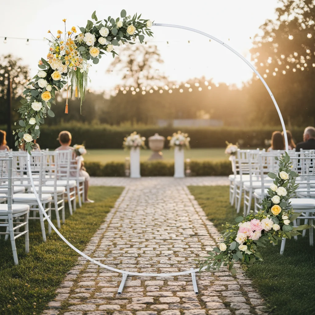 Arco Circular de Metal para boda, fácil montaje, plegable, portátil, decoración de boda para jardín al aire libre, fondo para fotomatón