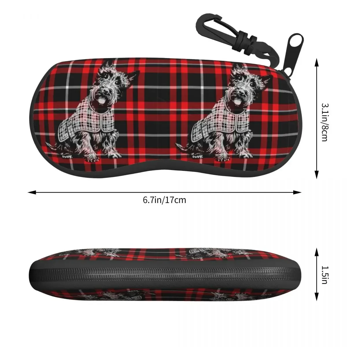 Custom Scottish Terrier Dog On Red And Black Tartan Plaid Eyeglass Glasses Case Soft Scottie Pet Sunglasses Protective Bag