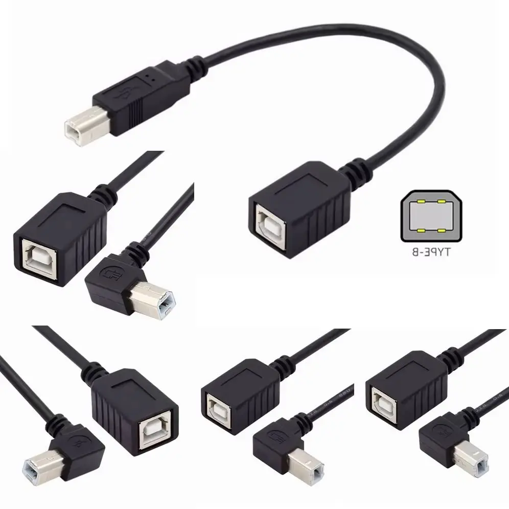 Up Down Left Right Angled 90 Degree USB Printer Scanner Cable 25cm USB B Male to B Female Printer Scanner Extension m-f Cable
