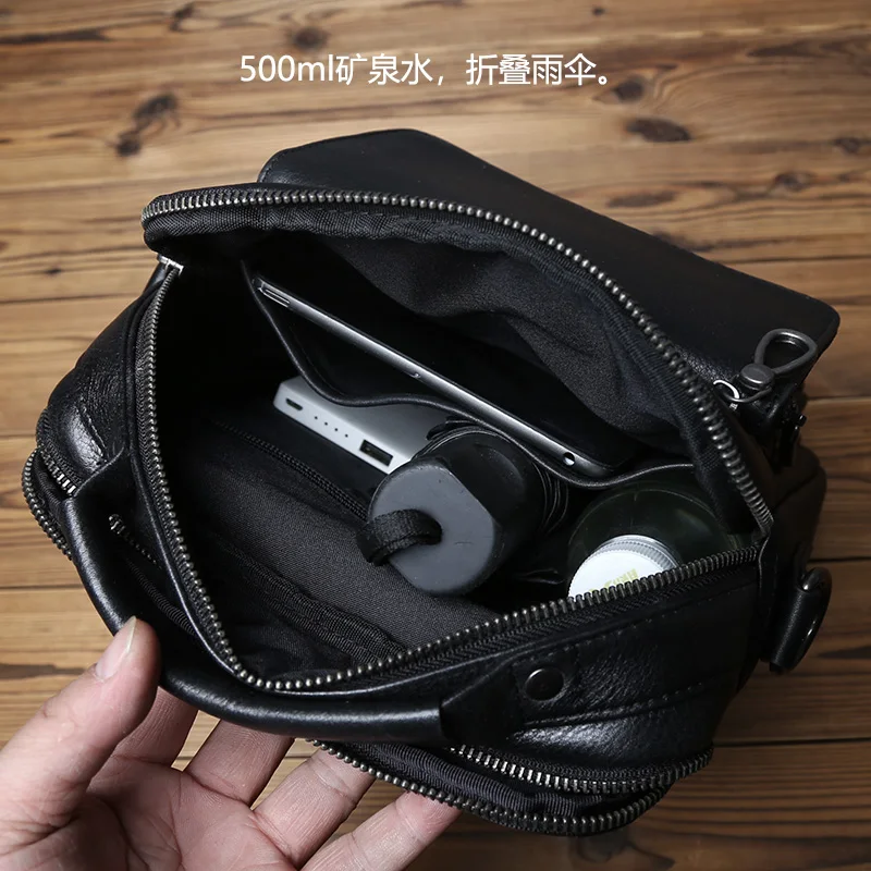 NZPJ Leder Herren Umhängetasche Natürliches Rindsleder Lässige Umhängetasche Business Fashion Kleiner Rucksack Geeignet für 10-Zoll-IPad – Detail 18